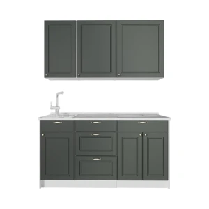 Singleküche Fame-Line Grün-Gold Landhaus/Weiß 150 cm, AP Marmor Vicco