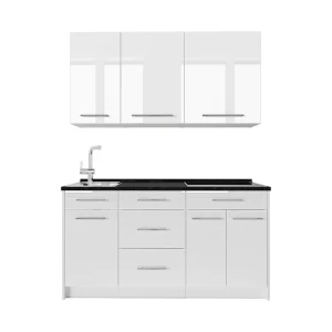 Eenpersoonskeuken Fame-Line Wit Hoogglans/Wit 150 cm, WB Antraciet Vicco