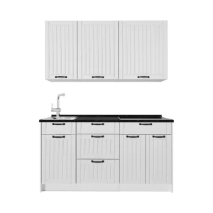Singleküche Fame-Line Weiß Landhaus/Weiß 150 cm, AP Anthrazit Vicco
