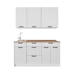 Singleküche Fame-Line Weiß Landhaus/Weiß 150 cm, AP Eiche Vicco
