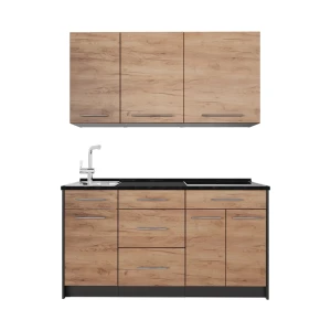 Singleküche Fame-Line Goldkraft Eiche/Anthrazit 150 cm ohne Arbeitsplatte Vicco
