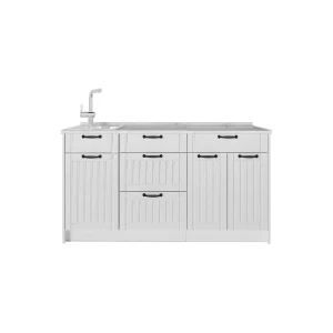 Blok kuchenny Fame-Line Biały rustykalny/Biały 150 cm, BP Marmur Vicco