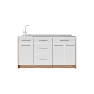 Küchenblock Fame-Line Weiß Hochglanz 150 cm, AP Marmor Vicco