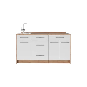 Küchenblock Fame-Line Weiß Hochglanz 150 cm, AP Eiche Vicco
