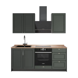 Singleküche Fame-Line Grün-Gold Landhaus/Anthrazit 190 cm, AP Eiche Vicco