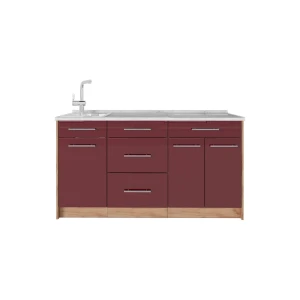 Küchenblock Fame-Line Bordeaux Hochglanz 150 cm, AP Marmor Vicco