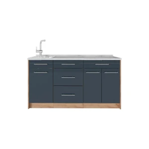 Küchenblock Fame-Line Dunkelblau Hochglanz 150 cm, AP Marmor Vicco