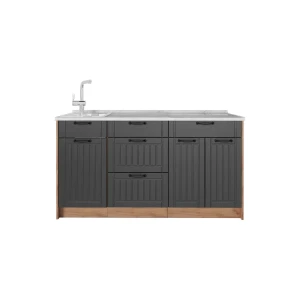 Küchenblock Fame-Line Dunkelgrau 150 cm, AP Marmor Vicco