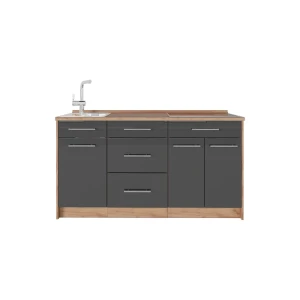 Küchenblock Fame-Line Anthrazit Hochglanz 150 cm, AP Eiche Vicco