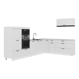 Hjørnekøkken Fame-Line Hvid landhus/Hvid 327 x 227 cm, BP Marmor Vicco