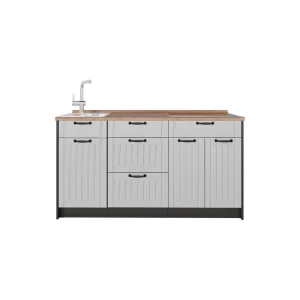 Küchenblock Fame-Line Weiß Landhaus 150 cm, AP Eiche Vicco