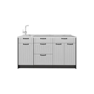 Küchenblock Fame-Line Weiß Landhaus 150 cm, AP Marmor Vicco