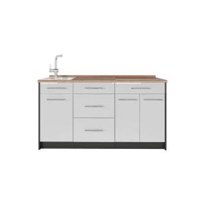 Küchenblock Fame-Line Weiß Hochglanz 150 cm, AP Eiche Vicco