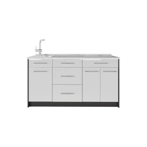 Küchenblock Fame-Line Weiß Hochglanz 150 cm, AP Marmor Vicco