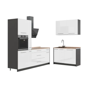 Køkken Fame-Line Hvid højglans/Antracit 220 x 120 cm, BP Eg Vicco