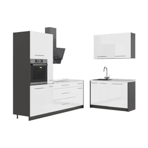 Køkken Fame-Line Hvid højglans/Antracit 220 x 120 cm, BP Marmor Vicco