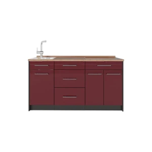Küchenblock Fame-Line Bordeaux Hochglanz 150 cm, AP Eiche Vicco