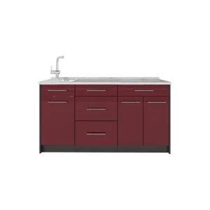 Küchenblock Fame-Line Bordeaux Hochglanz 150 cm, AP Marmor Vicco