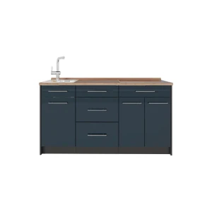 Küchenblock Fame-Line Dunkelblau Hochglanz 150 cm, AP Eiche Vicco