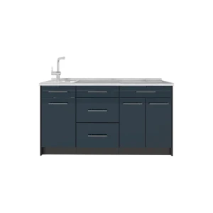 Küchenblock Fame-Line Dunkelblau Hochglanz 150 cm, AP Marmor Vicco