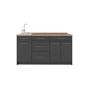 Bloc de cuisine Fame-Line Anthracite Haute brillance/Anthracite 150cm, PT Chêne Vicco