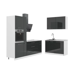 Køkken Fame-Line Antracit højglans/Hvid 220 x 120 cm uden bordplade Vicco