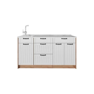 Cucine componibili piccole Fame-Line Bianco rustico/Rovere dorato 150 cm, PL Marmo Vicco