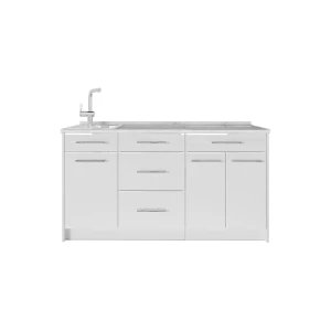 Küchenblock Fame-Line Weiß Hochglanz/Weiß 150 cm, AP Marmor Vicco