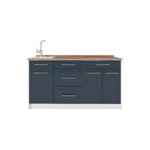 Bloco de cozinha Fame-Line Azul escuro alto brilho/Branco 150 cm, AP Carvalho Vicco