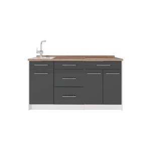 Cucine componibili piccole Fame-Line Antracite lucido/Bianco 150 cm, PL Rovere Vicco
