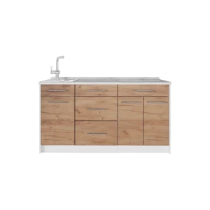 Küchenblock Fame-Line Goldkraft Eiche/Weiß 150 cm, AP Marmor Vicco