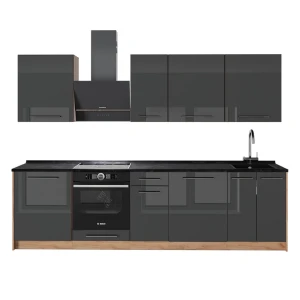 Cucina componibile Fame-Line Antracite lucido/Rovere dorato 280 cm, PL Antracite Vicco
