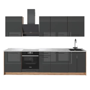 Keittonurkkaus Fame-Line Korkeakiiltoinen antrasiitti/Goldkraft tammi 280 cm, AP Marble Vicco