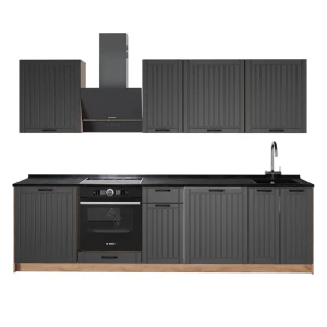Küchenzeile Fame-Line Dunkelgrau/Goldkraft Eiche 280 cm, AP Anthrazit Vicco