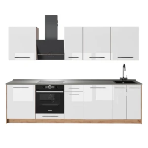 Keittonurkkaus Fame-Line Valkoinen korkeakiilto/Goldkraft tammi 280 cm, AP Marble Vicco