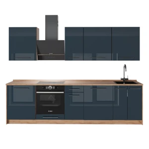 Cucina componibile Fame-Line Blu scuro lucido/Rovere dorato 280 cm, PL Rovere Vicco