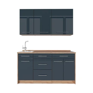 Cucina monoblocco Fame-Line Blu scuro lucido/Rovere dorato 150 cm, PL Rovere Vicco