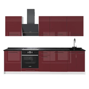 Kitchenette Fame-Line Bordeaux alto brilho/Branco 280 cm, AP Antracite Vicco