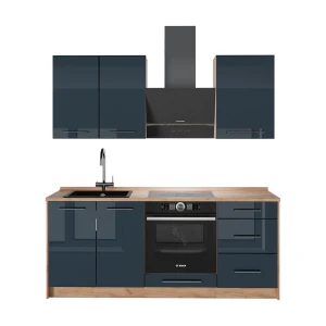 Yhden hengen keittiö Fame-Line Tummansininen korkeakiilto/Goldkraft tammi 190 cm, AP Oak Vicco