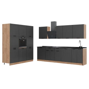 Cucina componibile Fame-Line Grigio scuro/Rovere dorato 460 cm, PL Antracite Vicco