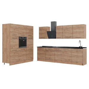 Küchenzeile Fame-Line Goldkraft Eiche/Goldkraft Eiche 460 cm, AP Anthrazit Vicco