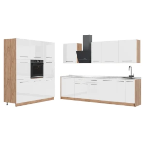 Keittonurkkaus Fame-Line Valkoinen korkeakiilto/Goldkraft tammi 460 cm, AP Marble Vicco