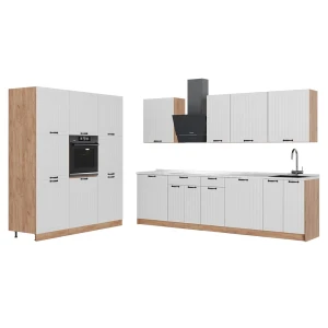 Kitchenette Fame-Line Casa de campo branca/Carvalho dourado 460 cm, Mármore AP Vicco