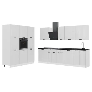 Küchenzeile Fame-Line Weiß Landhaus/Weiß 460 cm, AP Anthrazit Vicco