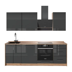Kitchenette Fame-Line Antracite alto brilho/Carvalho dourado 230 cm, AP Carvalho Vicco