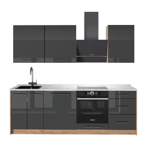 Keittonurkkaus Fame-Line Korkeakiiltoinen antrasiitti/Goldkraft tammi 230 cm, AP Marble Vicco