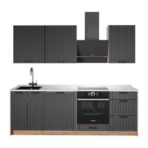 Küchenzeile Fame-Line Dunkelgrau/Goldkraft Eiche 230 cm, AP Marmor Vicco