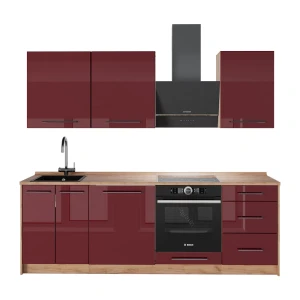 Keittonurkkaus Fame-Line Bordeaux korkeakiilto/Goldkraft tammi 230 cm, AP Oak Vicco