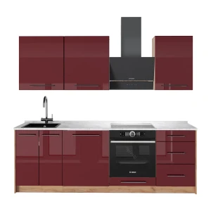Cucina componibile Fame-Line Bordeaux lucido/Rovere dorato 230 cm, PL Marmo Vicco