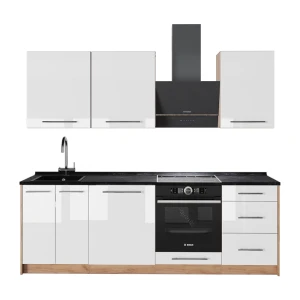 Keittonurkkaus Fame-Line Valkoinen korkeakiilto/Goldkraft tammi 230 cm, AP Antrasiitti Vicco